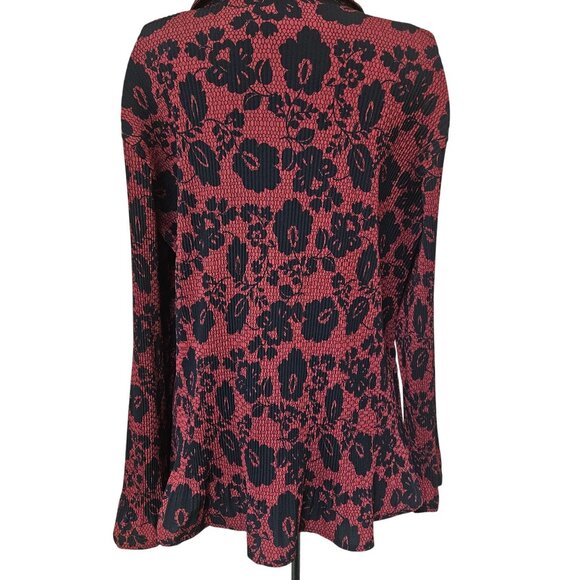 Fred David Blouse Womens 2X Red Black Floral Long Sleeve Crinkle Top Stretch - Picture 7 of 7
